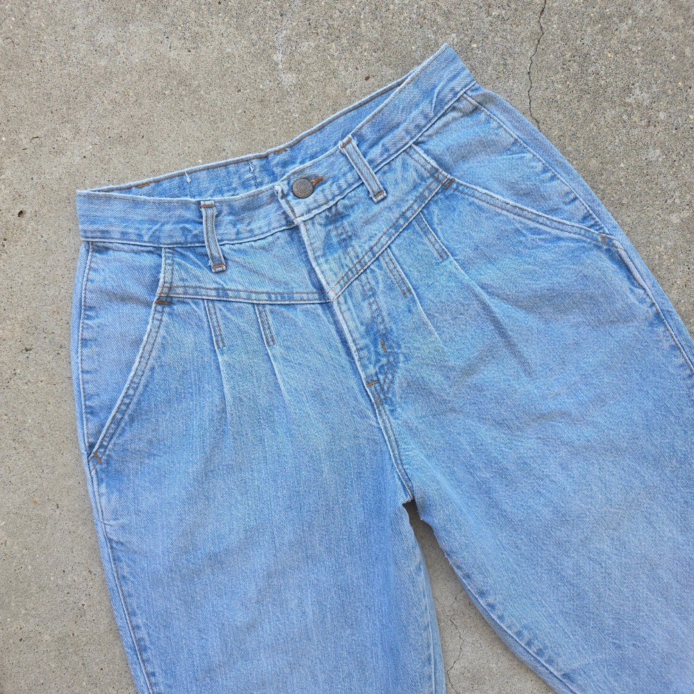 VTG Sunset Blues Jeans Size 26x27 High-Waisted Pleated Front Barrel Leg 80s USA - Picture 13 of 15